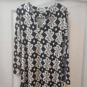 Diane Von Furstenberg black and white Abstract Print mini Shift Dress Sz 12.Len